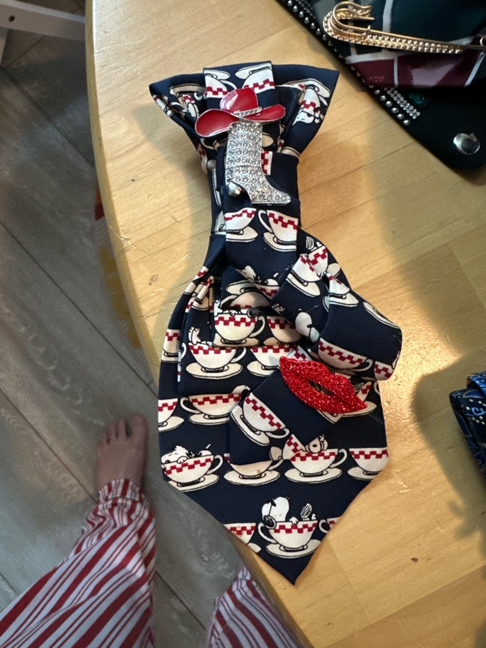 Kids Navy Bow Tie with Red Accents